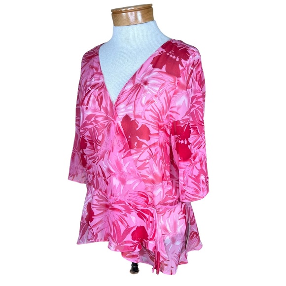 Adriana Papell Silk Pink & Red Floral Print Wrap Jacket Vintage Size 16 NWT - Picture 16 of 16